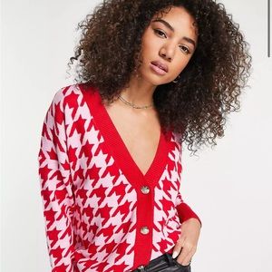 River Island Houndstooth Cardigan - Red - Sz. S